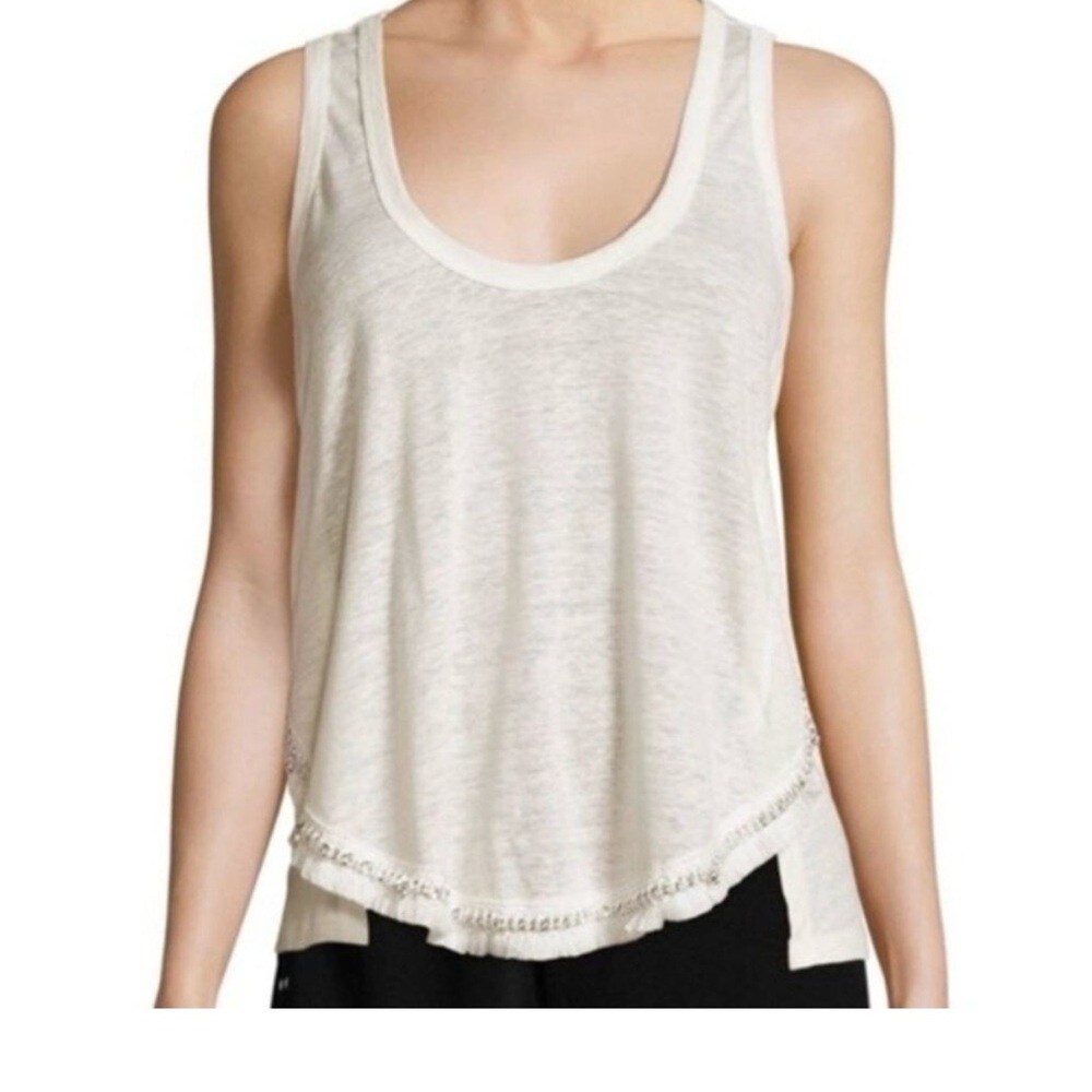 Derek Lam 10 Crosby Linen Tank‎ Top Fringe Hem Cream Sleeveless Size M